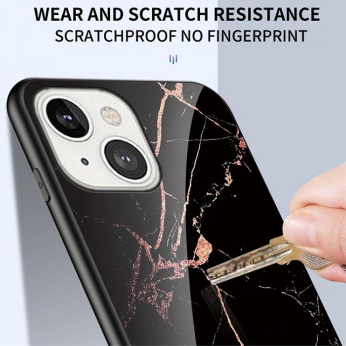 A-One Brand - Anti-Scratch Hrdat Glas Skrmskydd skal iPhone 13 - Rd Marble