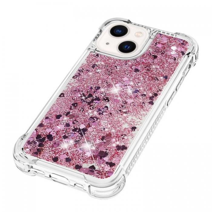 A-One Brand - iPhone 14 Plus Skal Liquid Floating Glitter - Rosa Guld