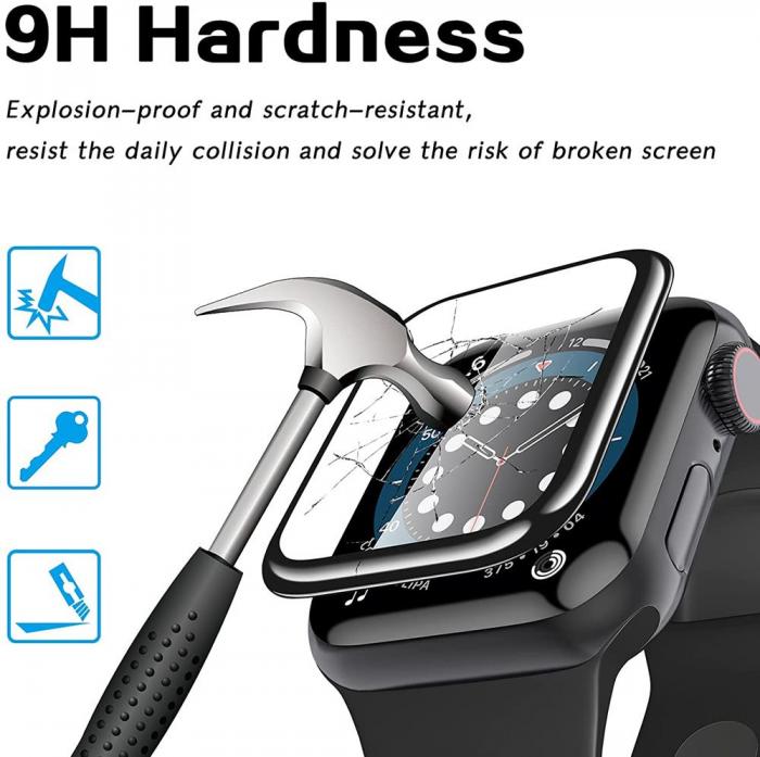 A-One Brand - [2-PACK] 3D Curved Hrdat Glas Skrmskydd Full Glue Apple Watch 44mm - Svart