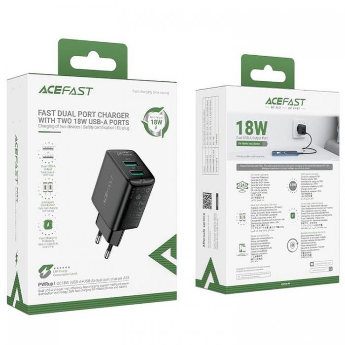 UTGATT1 - Acefast Vggladdare 18W 2 x USB - Svart