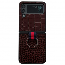 Taltech - Galaxy Z Flip4 5G Mobilskal Ringhållare Äkta läder - Kaffe