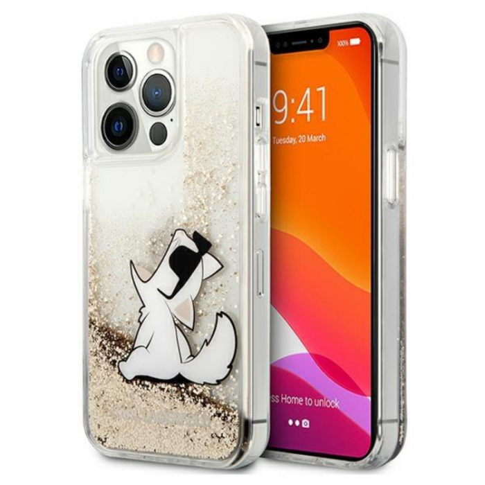 UTGATT1 - Karl Lagerfeld iPhone 13 Pro Skal Liquid Glitter - Guld