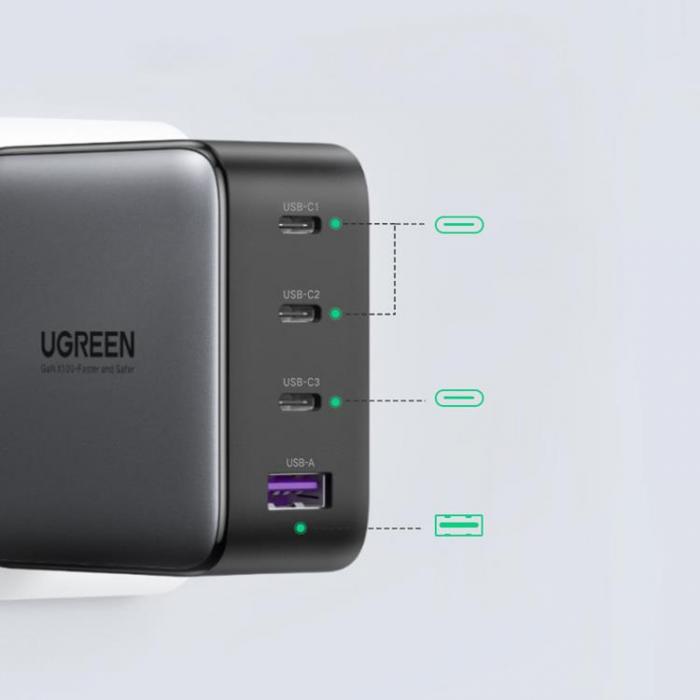 UTGATT5 - Ugreen GaN Fast Vggladdare 3x USB Type-C 100W - Svart