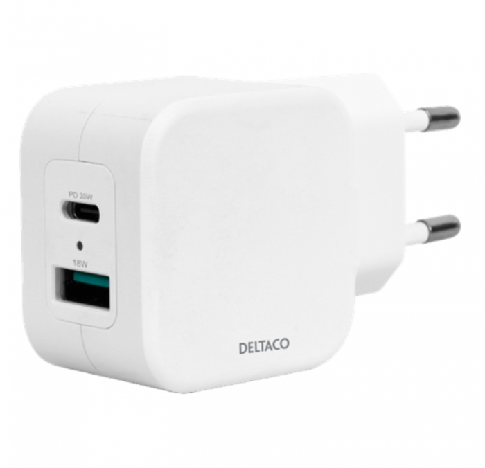 Deltaco - Deltaco Power Vggladdare USB-A Till USB-C 20W - Vit