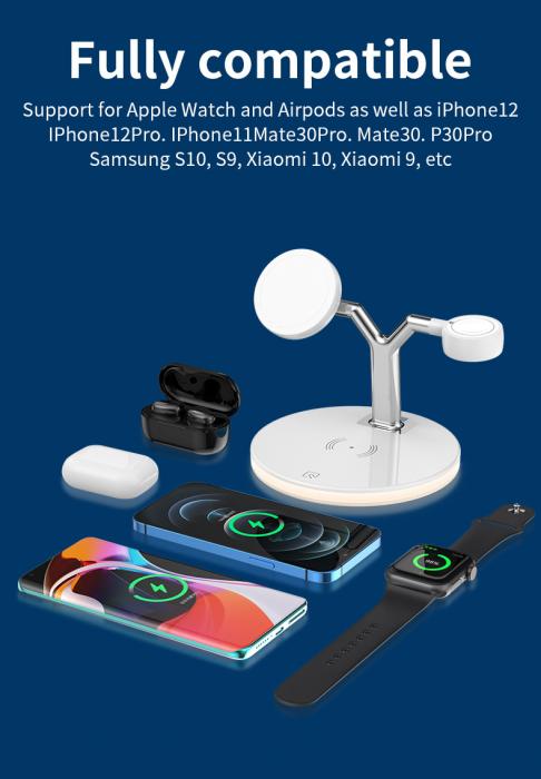 A-One Brand - 3in1 - 25W Magsafe Trdls laddare iPhone - Apple Watch - AirPods - Vit