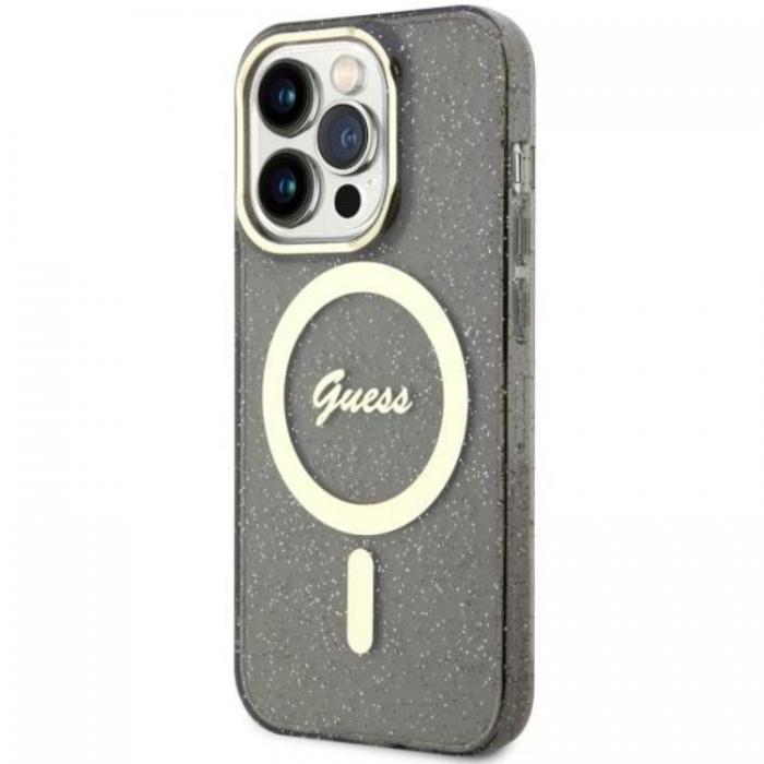 Guess - Guess iPhone 14 Pro Max Mobilskal MagSafe Glitter Guld - Svart