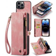 Caseme - CASEME iPhone 14 Pro Plånboksfodral Äkta Läder Detachable - Rosa