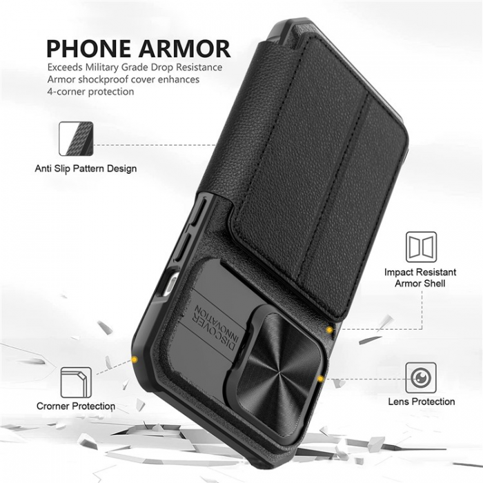 A-One Brand - iPhone 14 Pro Plnboksfodral PU Lder Shockproof - Svart