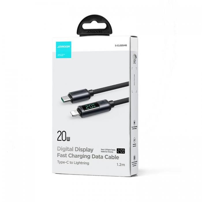 Joyroom - Joyroom Lightning - USB C Kabel 20W med LED display 1.2m - Svart