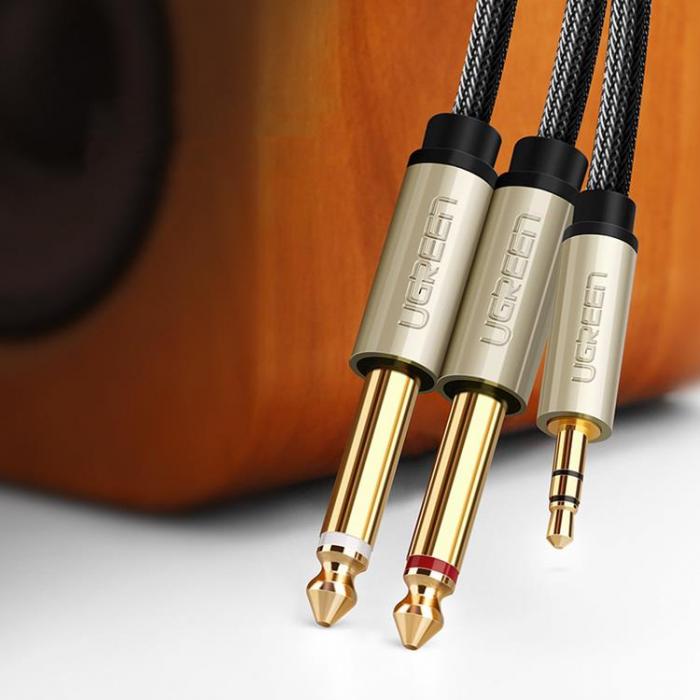 Ugreen - Ugreen Audio Kabel Mini Jack 3.5 mm Till 2 x jack 6.35 mm 1m - Gr