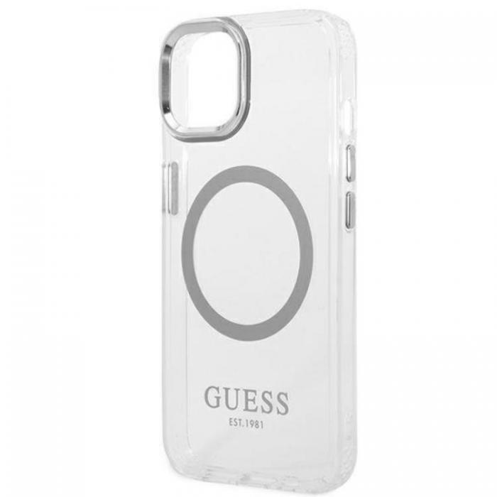 Guess - GUESS iPhone 14 Plus Skal Magsafe Metal Outline - Silver