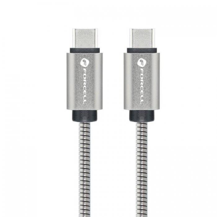 Forcell - Forcell USB-C till USB-C Kabel C239 1m E-Mark Metal - Silver
