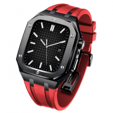 A-One Brand - Apple Watch 4/5/6/SE (44mm) Luxury Band Armor Stainless Steel - Svart/Röd