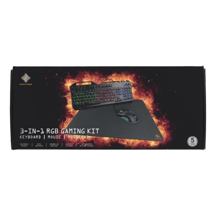 UTGATT1 - Deltaco 3-In-1 Gaming Gear Kit, RGB-tangentbord, mus, musmatta, Svart