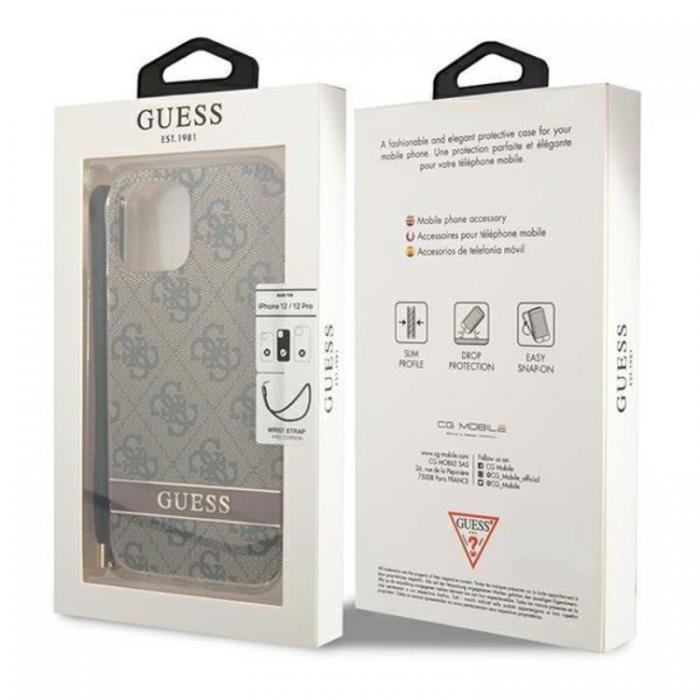 Guess - Guess iPhone 12/12 Pro Skal 4G Print Strap - Brun