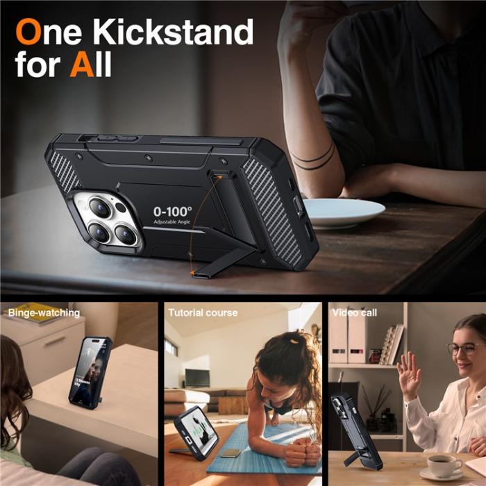 A-One Brand - iPhone 12 Pro Max Mobilskal Kickstand Shockproof - Svart