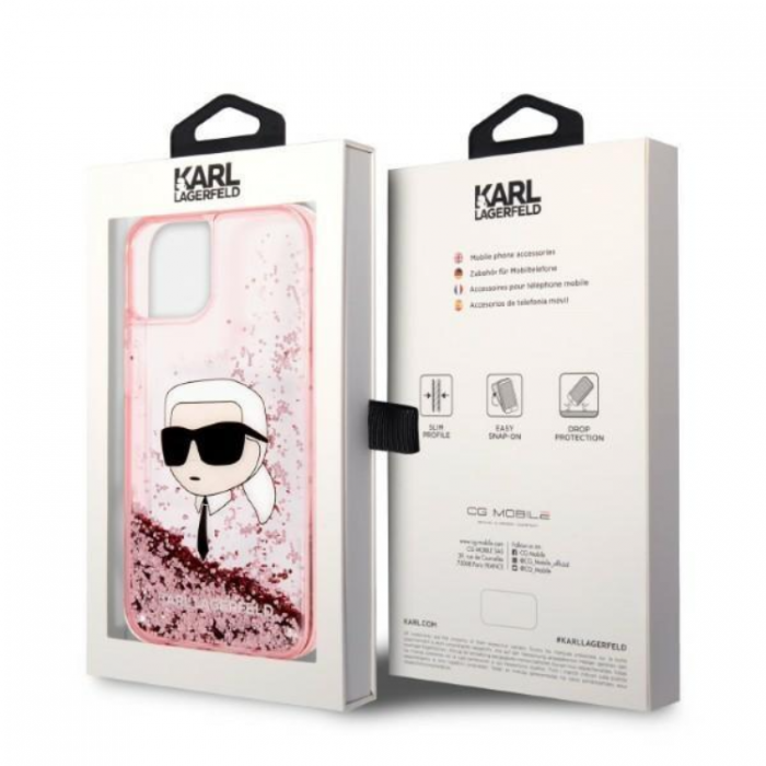 KARL LAGERFELD - Karl Lagerfeld iPhone 14 Plus Skal Liquid Glitter Head - Rosa