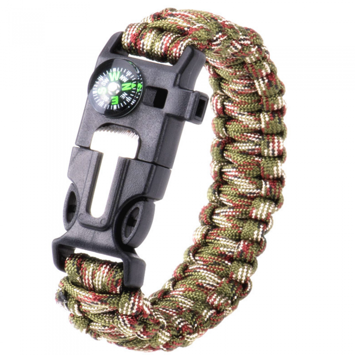 A-One Brand - [2-PACK] verlevnadsarmband Paracord l kompass, visselpipa, flintbrandstartare