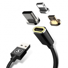 SiGN - SiGN 3in1 Magnetkabel USB-C, Lightning, Micro-USB 2.4A, 1 m - Svart