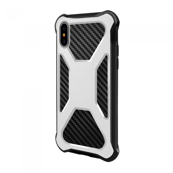 A-One Brand - Carbon Fiber Texture 2-in-1 mobilskal med bltesfodral iPhone XS / X - Vit