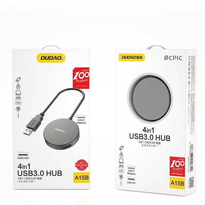 UTGATT5 - Dudao 4in1 USB 1x USB 3.2 Gen 1/3x USB splitter + Kabel Svart
