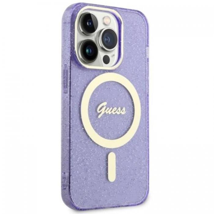Guess - Guess iPhone 14 Pro Mobilskal MagSafe Glitter Guld - Lila