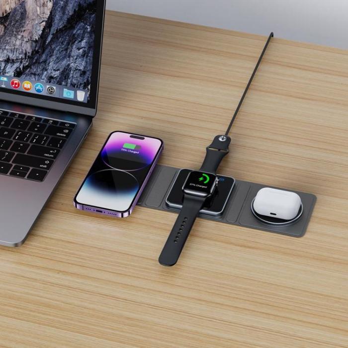 Tech-Protect - Tech-Protect 3in1 Magsafe Trdls Laddare iPhone/Apple Watch/AirPods - Svart