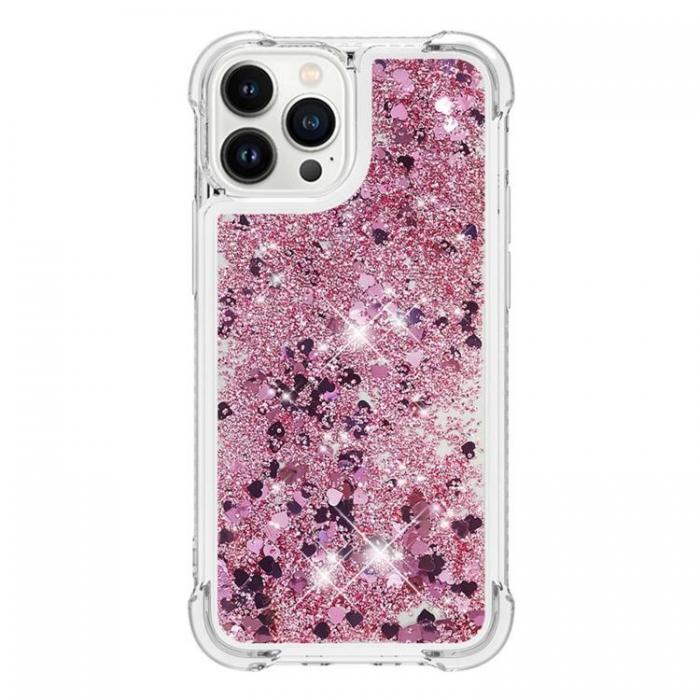 A-One Brand - iPhone 14 Pro Skal Liquid Floating Glitter - Rosa Guld