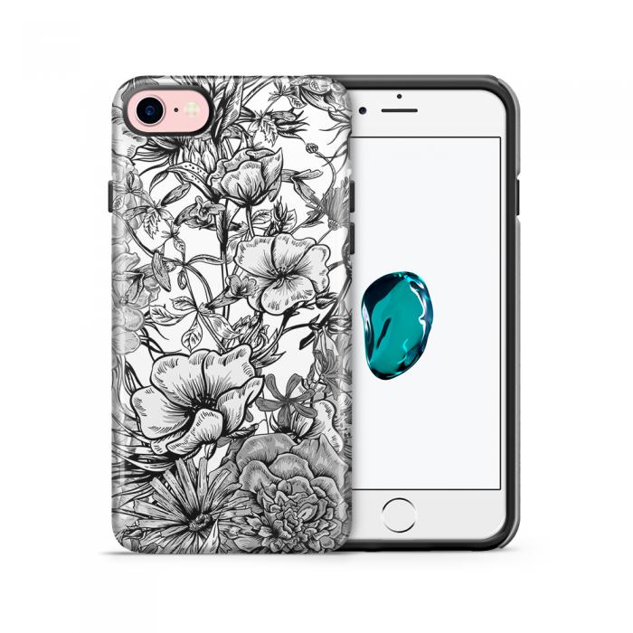 UTGATT5 - Tough mobilskal till Apple iPhone 7/8 - Blommor - Svart/Vit