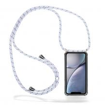 CoveredGear-Necklace - Boom iPhone XR mobilhalsband skal - White Stripes Cord