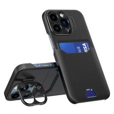 A-One Brand - iPhone 14 Pro Max Skal Korthållare Linsram Kickstand - Svart