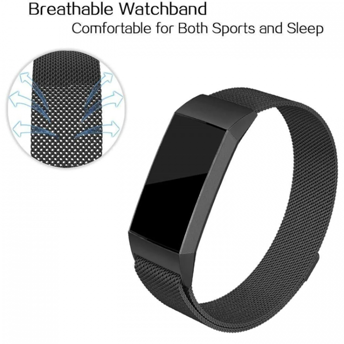 A-One Brand - Fitbit Charge 4/3 Armband Milanese Loop - Svart