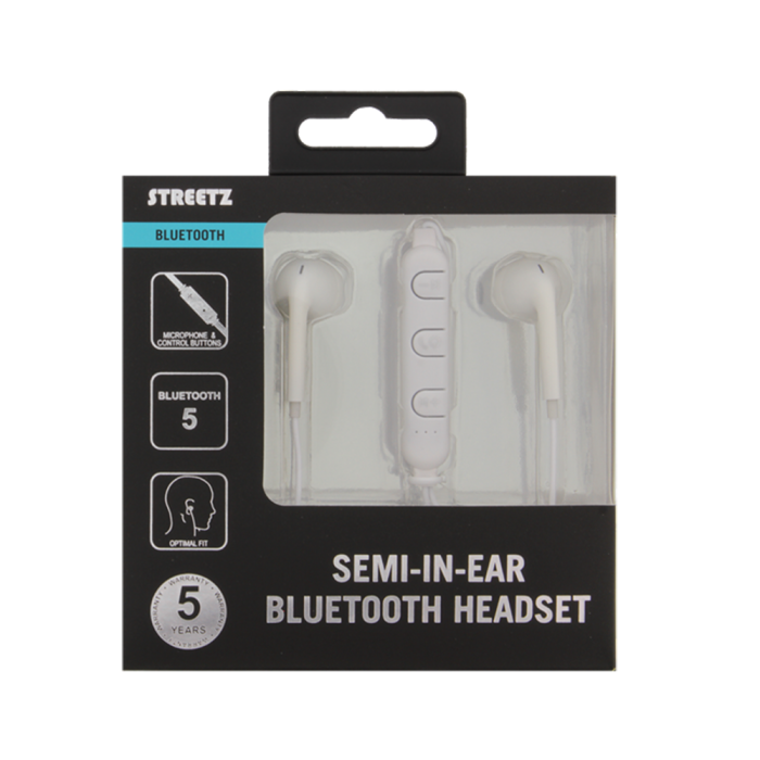 UTGATT4 - STREETZ Semi-in-ear Bluetooth headset, mediekontroller - vit