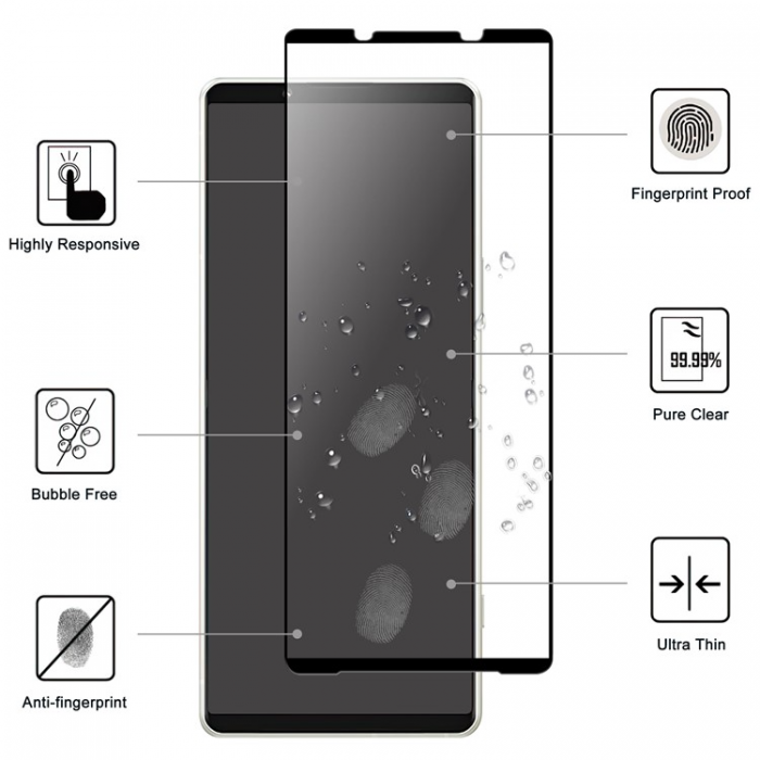 A-One Brand - [1-Pack] Sony Xperia 1 V Hrdat Glas Skrmskydd - Svart