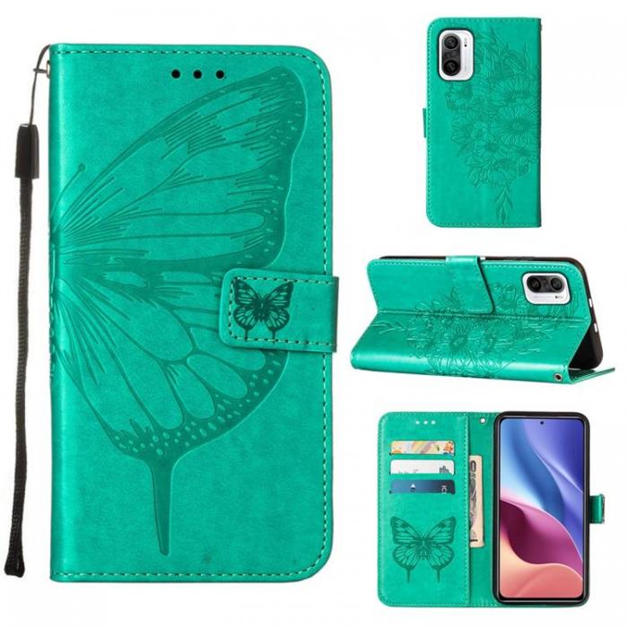 A-One Brand - Butterfly Flower Imprinted Plnboksfodral Xiaomi 12 Pro - Turkos