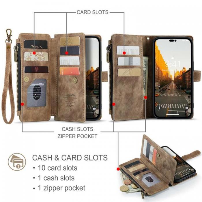 Caseme - CASEME iPhone 14 Pro Plnboksfodral C30 Zipper - Brun