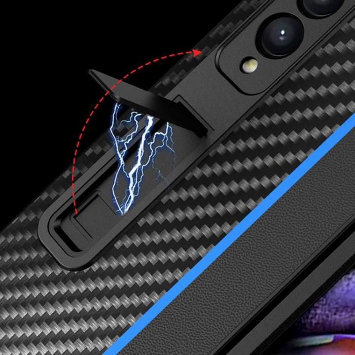 A-One Brand - Galaxy Z Fold 4 Skal Carbon Fiber Kickstand - Svart
