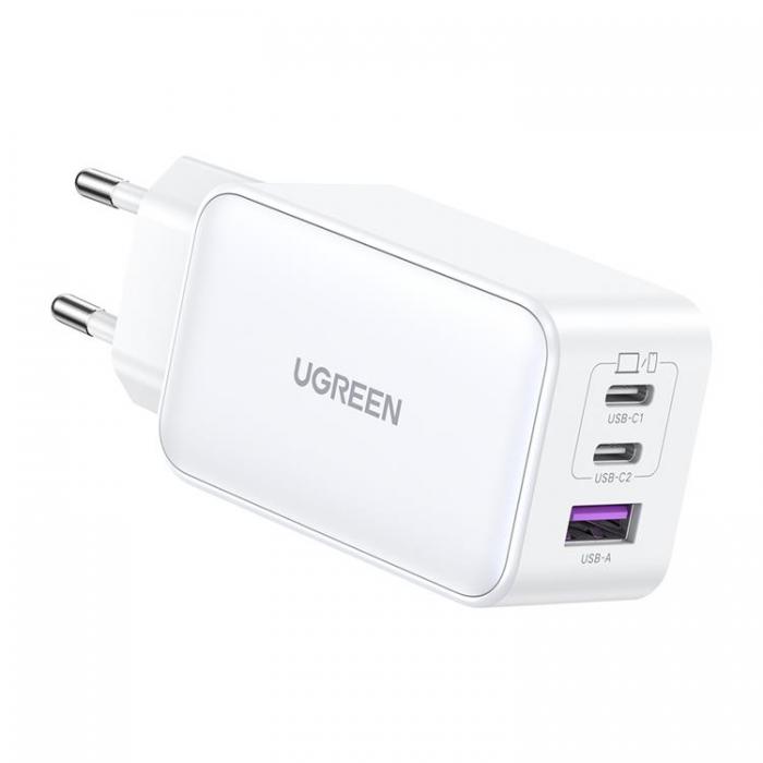 Ugreen - Ugreen GaN Vggladdare USB-/2x USB-C 65W Fast - Vit