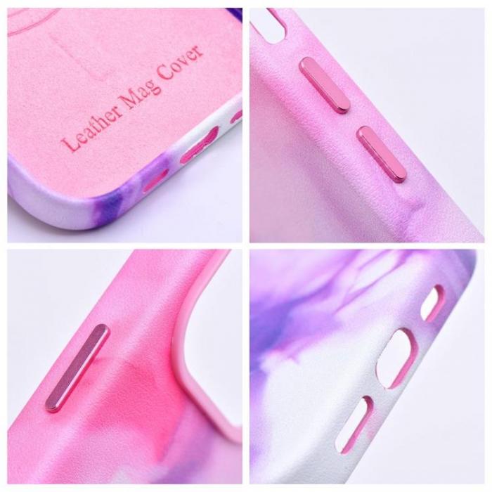 A-One Brand - iPhone 14 Plus Magsafe Mobilskal Lder - Lila Splash