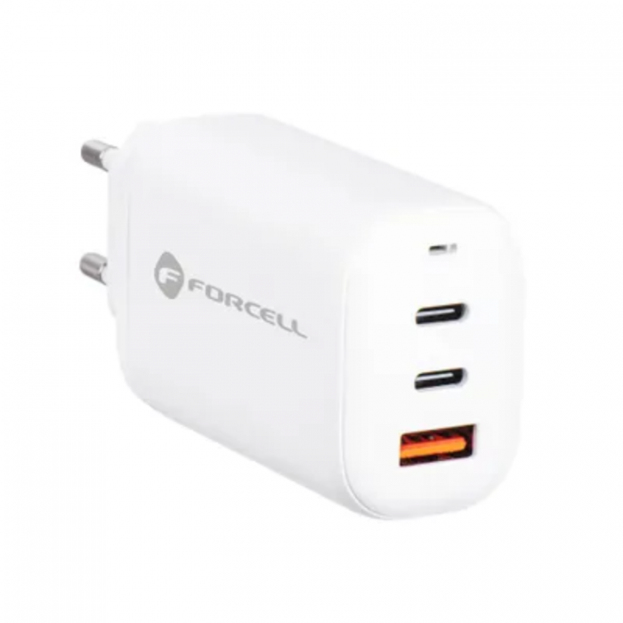 Forcell - Forcell Vggladdare 2x USB-C/USB-A 65W - Vit