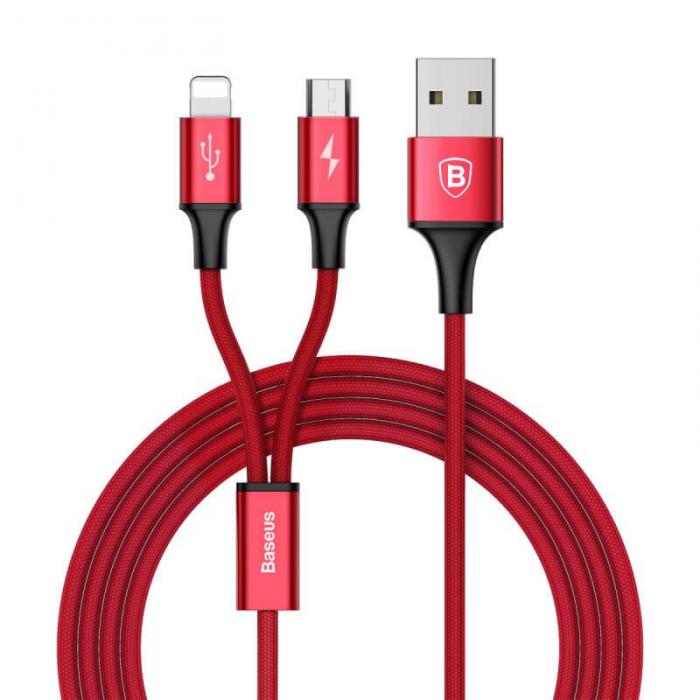 UTGATT5 - Baseus Rapid 2in1 Kabel USB lightning/ micro USB 3A 1.2m Rd
