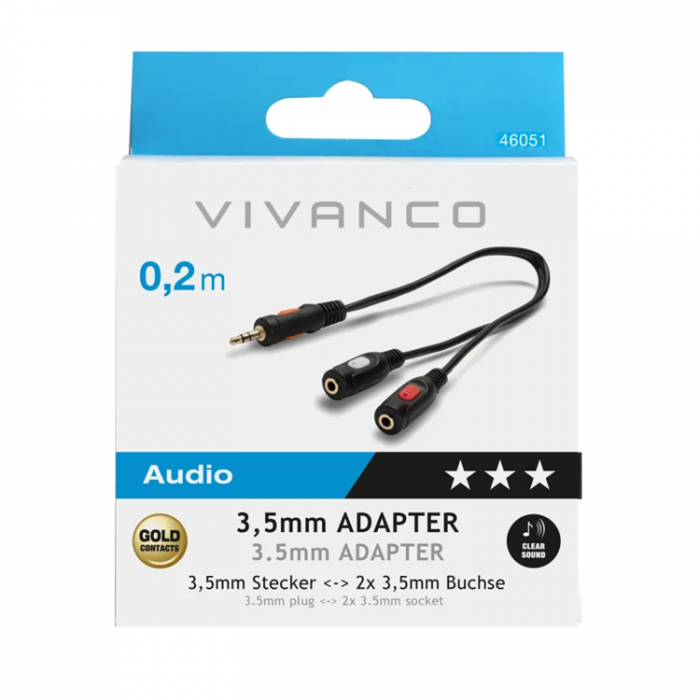 UTGATT1 - Vivanco Audio Adapter 13,5mm hane 23,5mm hona 0,2m - Svart