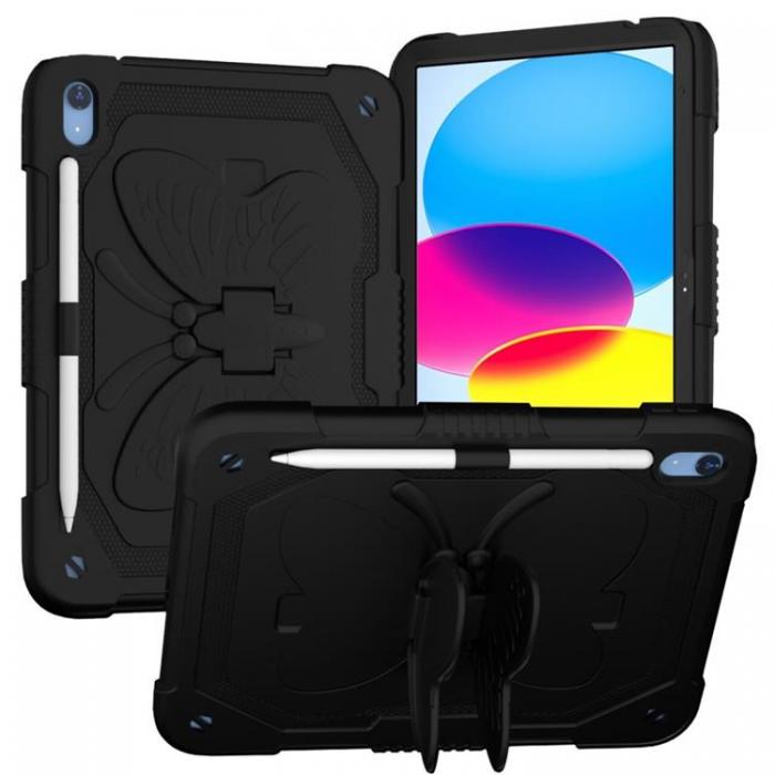 A-One Brand - iPad 10.9 (2022) Skal Butterfly Hybrid med Axelrem - Svart