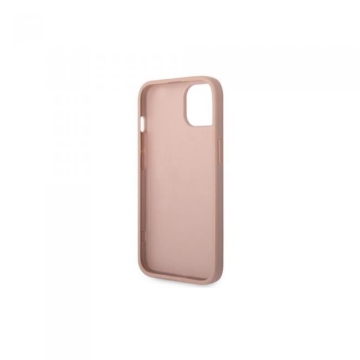 Guess - iPhone 14 Pro Rosa Saffiano Lderfodral med Metall Logo