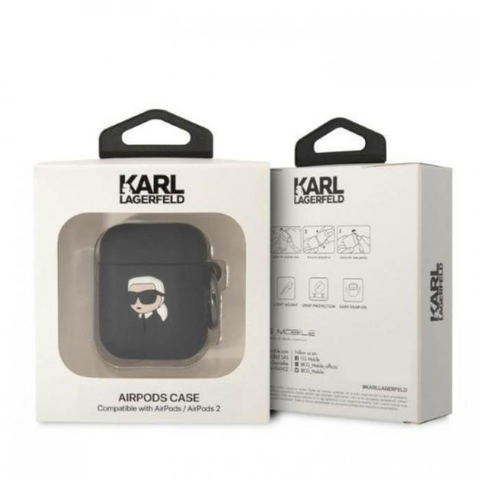 KARL LAGERFELD - Karl Lagerfeld AirPods 1/2 Skal Silicone Karl Head 3D - Svart