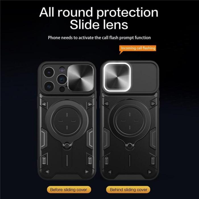 A-One Brand - iPhone 15 Pro Max Mobilskal Magsafe Ringhllare Slide Kamera - Svart