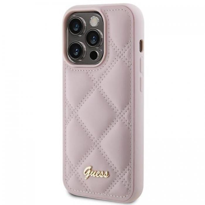 Guess - Guess iPhone 15 Pro Mobilskal Quilted Metal Logo - Rosa