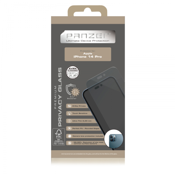 UTGATT1 - Panzer iPhone 14 Pro Skrmskydd i Hrdat glas Full-Fit Privacy 2-way