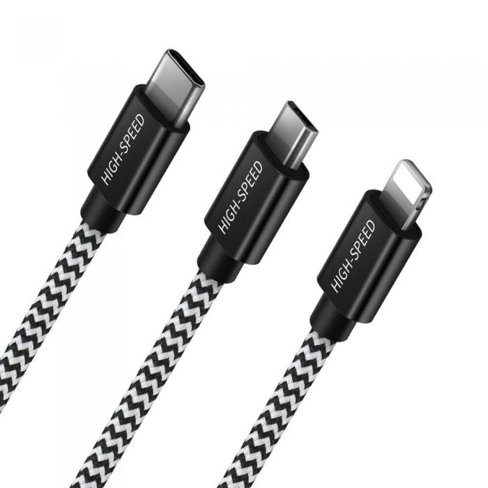 UTGATT5 - Dux Ducis K-ONE Series 3in1 USB micro USB/lightning/USB-C Svart
