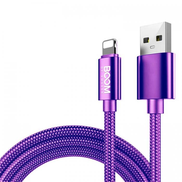UTGATT4 - BOOM - Nylon USB till Lightning Kabel, 2.1A, 2M - Lila